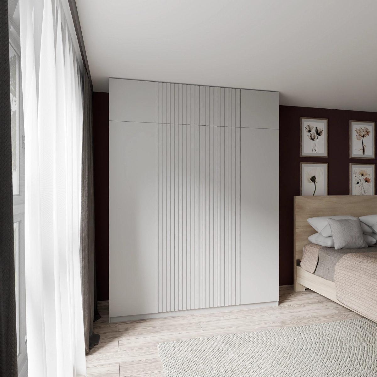 Шкаф с антресолью и фрезерованными фасадами Альтаир Серый
